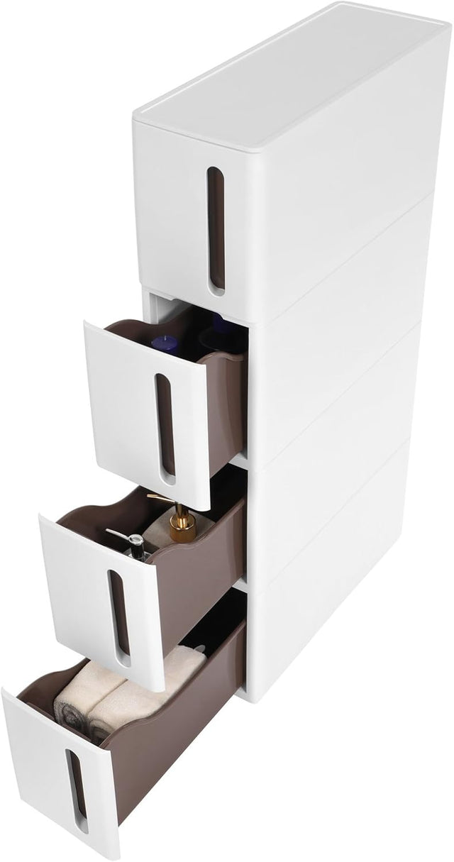 Nischenregal Rollwagen Schubladen Badregal Weiss-Braun