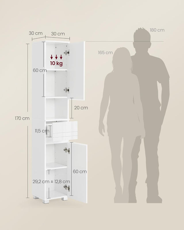Badezimmerschrank mit Schublade verstellbar Wolkenweiss von Songmics