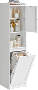 Badezimmerschrank Hoch Wäschekorb Tür Verstellbar Weiss von Songmics