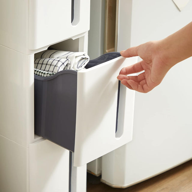 Nischenregal Rollwagen Schubladen Badregal Weiss-Grau