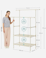 Kleiderständer Metall mit 2 Stangen und 2 Ablagen Weiss