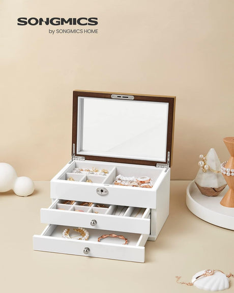 Schmuckkästchen mit Spiegel und Schubladen Weiss