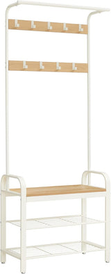 Garderobenständer mit Schuhbank Eichenfarben Weiss