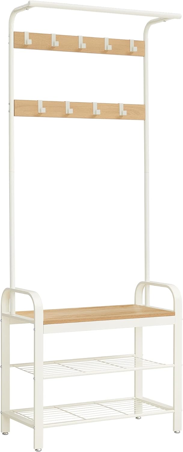 Garderobenständer mit Schuhbank Eichenfarben Weiss