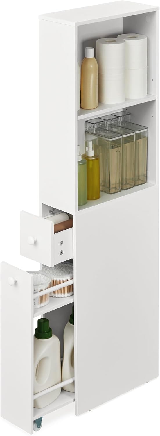 Badezimmerschrank Hochschrank freistehend klassikweiss