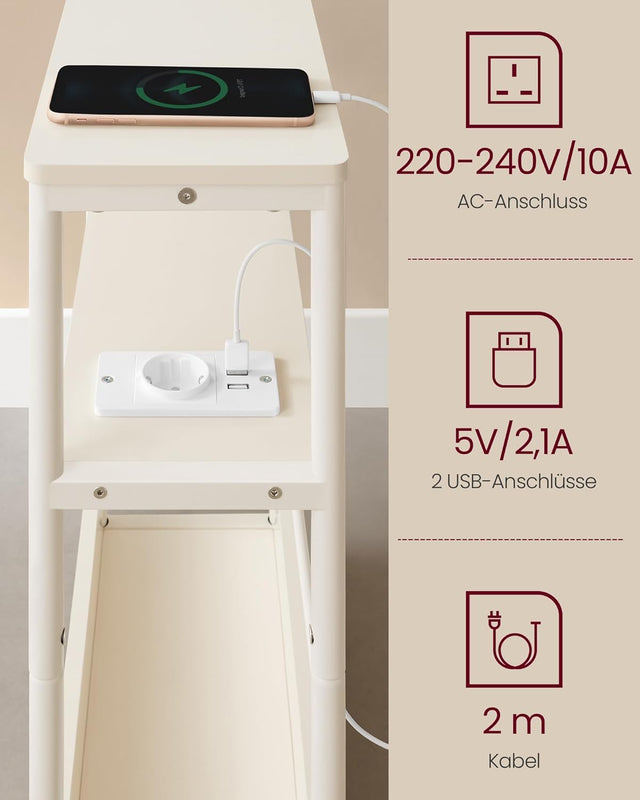 Beistelltisch mit Ladefunktion, cremeweiss