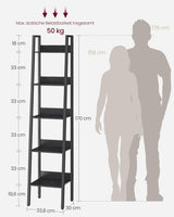 Bücherregal Leiterregal 5 Ebenen Schwarz