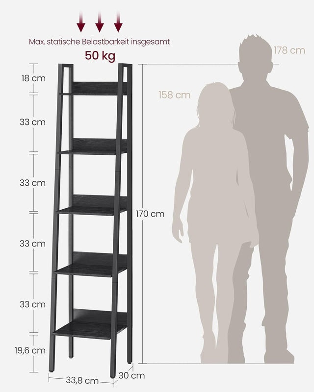 Bücherregal Leiterregal 5 Ebenen Schwarz