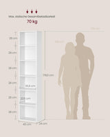 Bücherregal 6-stöckig Offenes Standregal Wolkenweiss, 24 x 40 x 178,5 cm