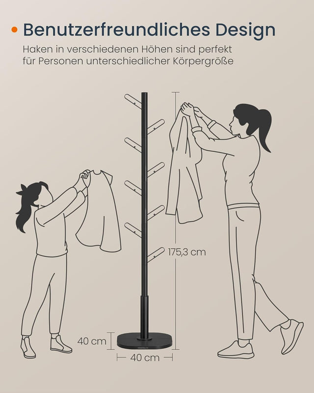 Garderobenständer Baumform mit 8 Haken Schwarz