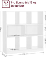 Bücherregal 8 Fächer Horizontal Wohnzimmer Weiss von Songmics