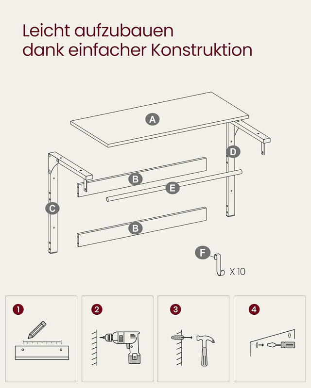 Wandgarderobe mit Ablage 65cm Vintagebraun-Schwarz von Songmics