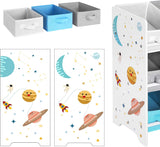 Kinderzimmerregal mit 9 Aufbewahrungsboxen Weltall Weiss