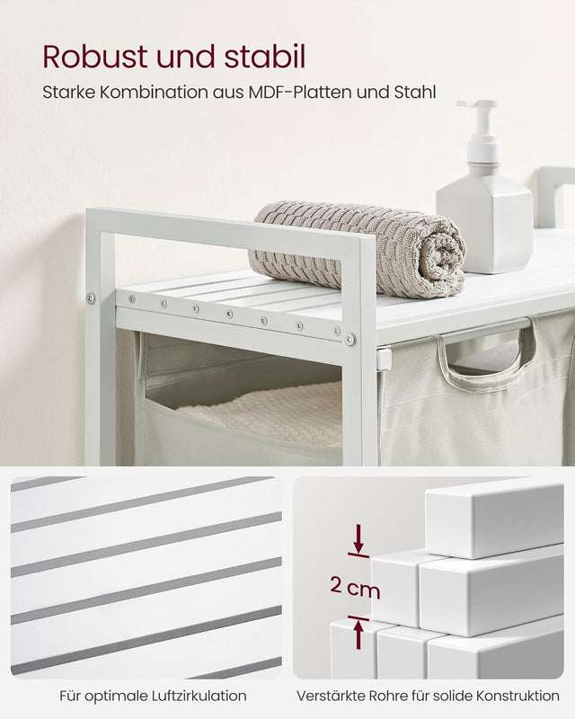 Wäschekorb mit 2 Fächern und Ablage, cremeweiss-mattweiss von Songmics