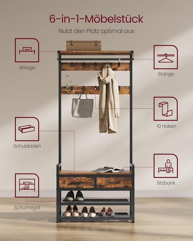 Garderobenständer mit Schuhbank Vintagebraun