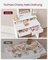 Schminktisch LED Spiegel Schubladen Fächer Weiss