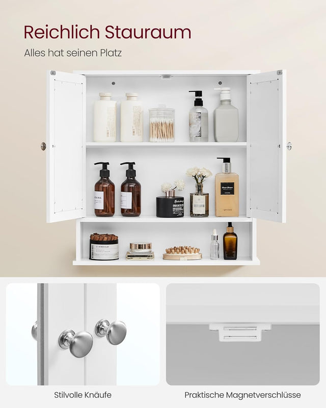 Spiegelschrank mit Spiegeltüren und Ablage Weiss von Songmics