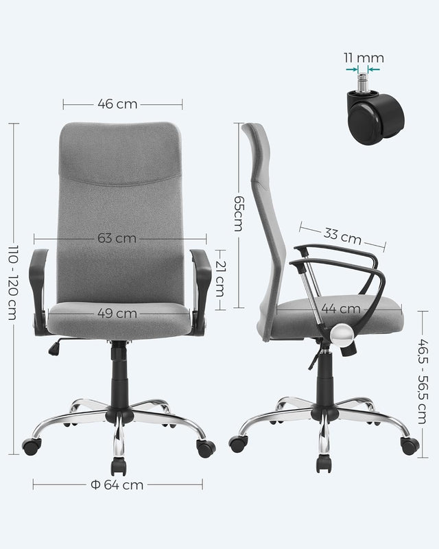 Bürostuhl ergonomisch höhenverstellbar gepolstert grau