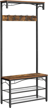 Garderobenständer mit Schuhregal und Bank Braun