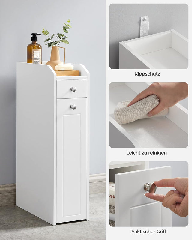Badezimmerschrank schmal mit Schubladen weiss
