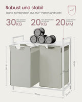 Wäschekorb mit 2 Fächern und Ablage, cremeweiss-mattweiss von Songmics