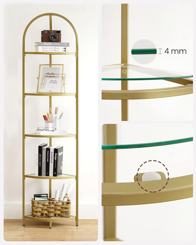 Eckregal 5 Ebenen Glasregal Gold