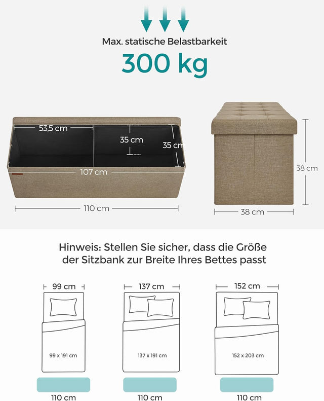 Sitzbank Sitztruhe Stauraum Klappbar Belastbar Wohnzimmer Kamelbraun
