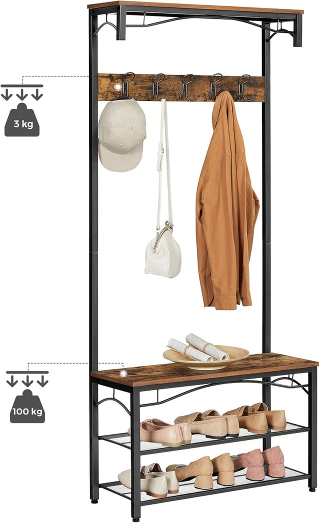 Garderobenständer mit Schuhregal und Bank Braun