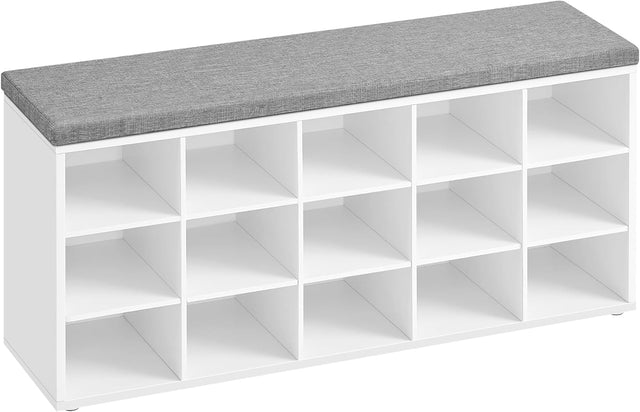 Schuhbank Regal Stauraum Sitzfläche 15 Fächer Weiss