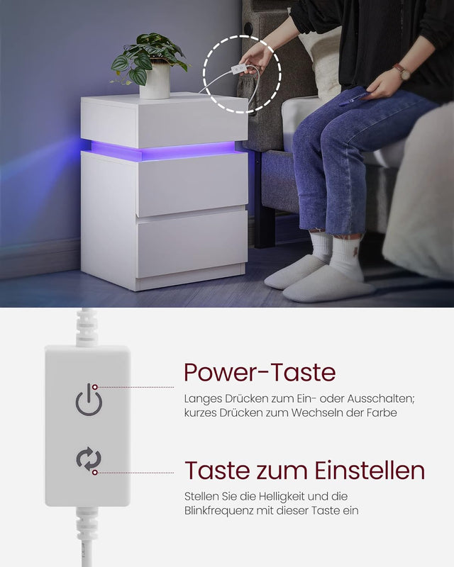 Nachttisch LED-Beleuchtung 3 Schubladen Weiss