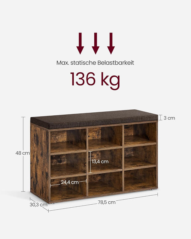 Schuhbank mit Stauraum und Kissen vintagebraun von Songmics