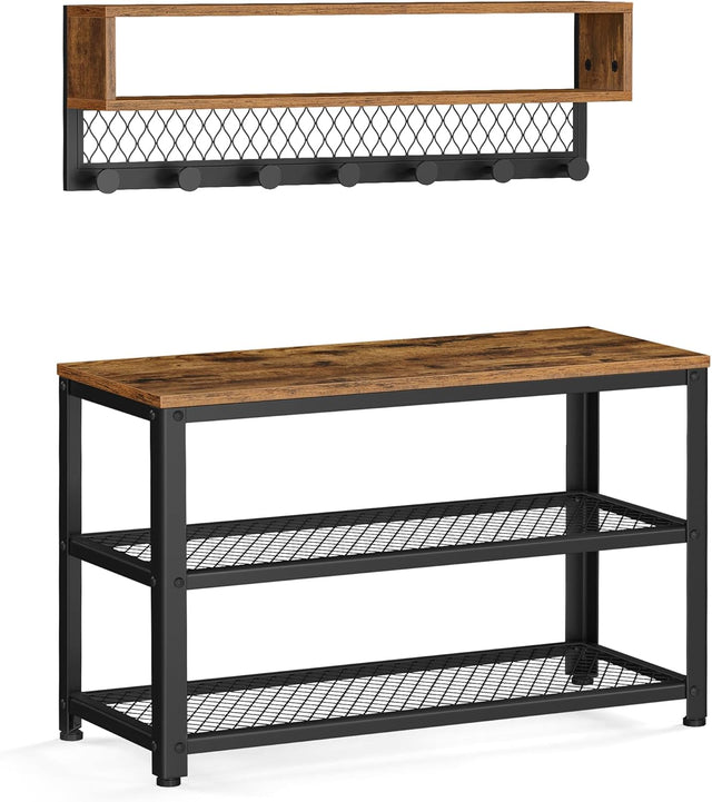 Garderobenleiste Schuhbank Set Rustikales Braun