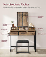 Schminktisch Spiegel Schubladen Hocker Eichenbraun Schwarz