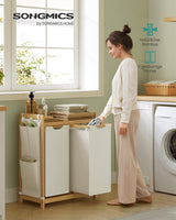 Wäschekorb Bambus 2 Fächer Cremeweiss von Songmics