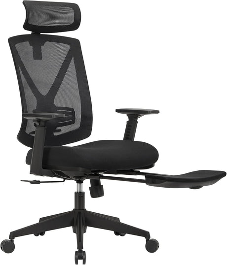 Bürostuhl Ergonomisch ausziehbare Fussstütze Verstellbar Belastbar Schwarz von Songmics