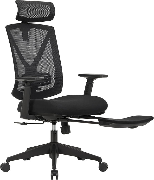 Bürostuhl Ergonomisch ausziehbare Fussstütze Verstellbar Belastbar Schwarz von Songmics