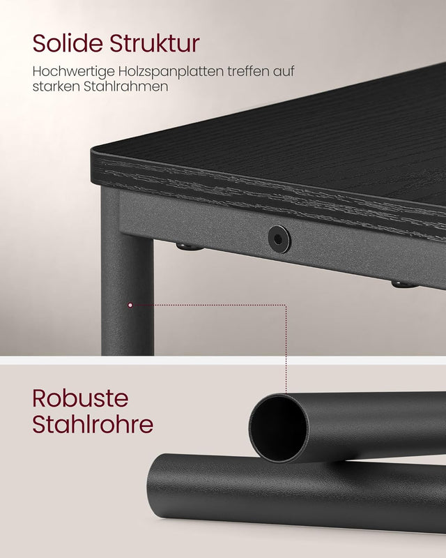 Beistelltisch mit Ladefunktion, 3 Ablagen, schwarz