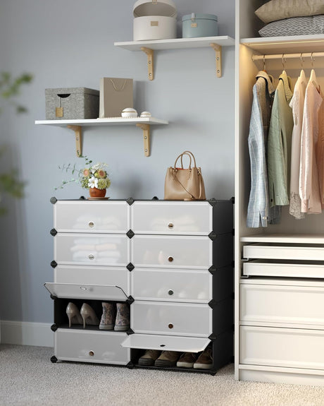 Schuhregal Steckregal DIY-Regal mit Tür Schwarz von Songmics