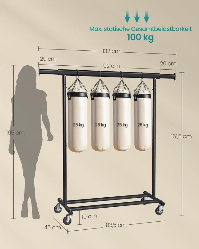 Kleiderständer Schwerlast transportabel ausziehbar schwarz von Songmics