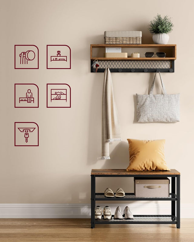 Garderobenleiste Schuhbank Set Rustikales Braun