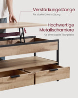 Couchtisch Höhenverstellbar Schubladen Offenes Fach Kamelbraun