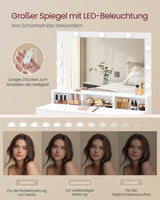 Schminktisch LED Beleuchtung Spiegel Schubladen, 80 x 40 x 140 cm, Weiss
