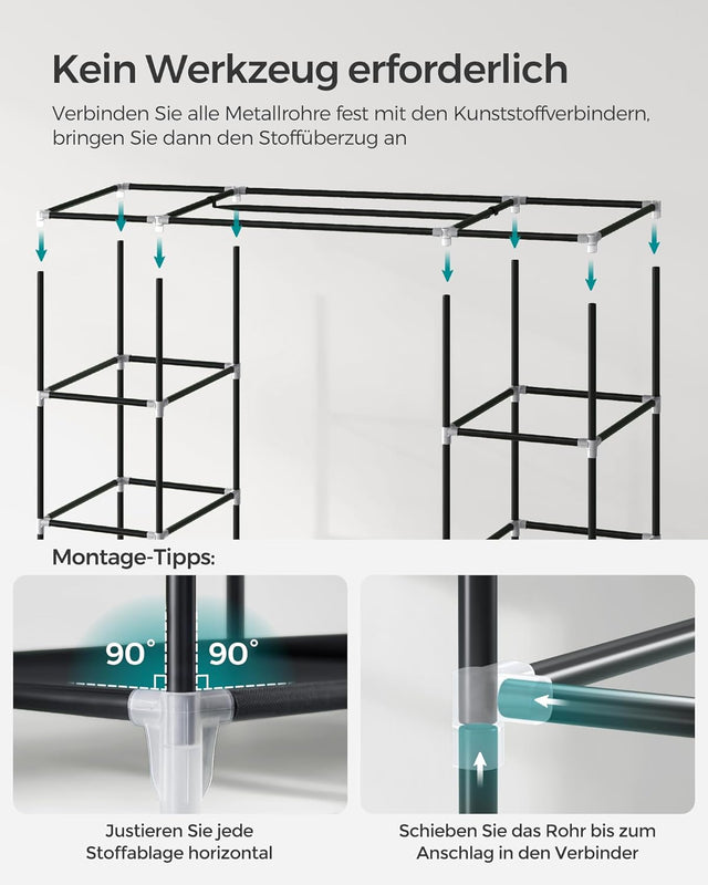 Kleiderschrank Stoffschrank mit Ablagen Schwarz