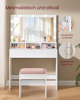 Schminktisch LED Beleuchtung Spiegel Schubladen, 80 x 40 x 140 cm, Weiss