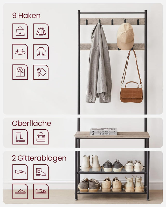 Garderobenständer mit Schuhablagen Industrie-Design Greige-Schwarz