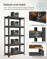 Standregal Industrie-Design mit 5 Ablagen, bis 650 kg belastbar, vintagebraun-schwarz von Songmics