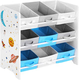 Kinderzimmerregal mit 9 Aufbewahrungsboxen Weltall Weiss
