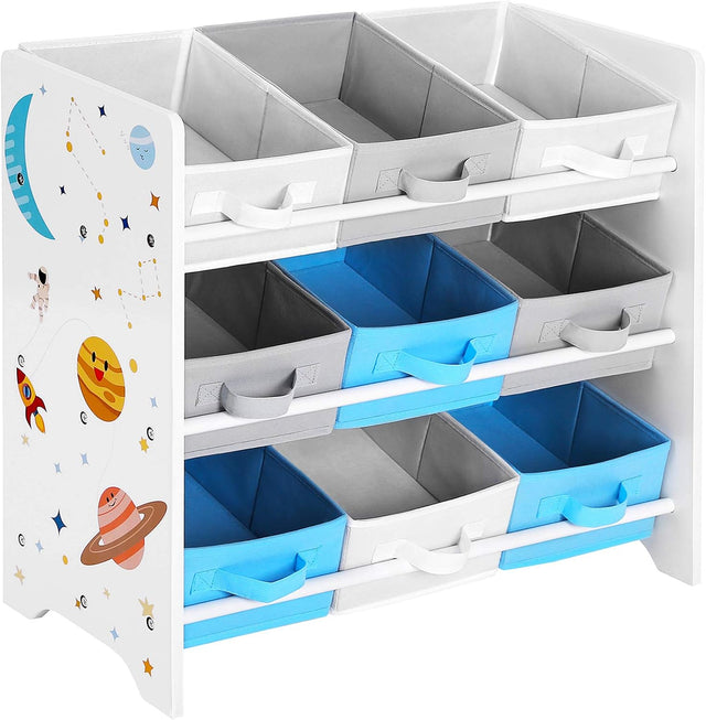 Kinderzimmerregal mit 9 Aufbewahrungsboxen Weltall Weiss