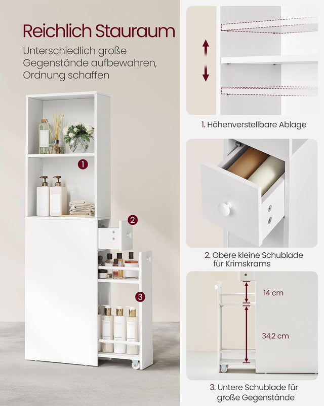 Badezimmerschrank Hochschrank freistehend klassikweiss