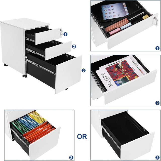 Rollcontainer Büroschrank mit Schubladen Weiss